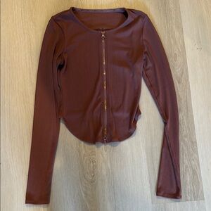 Alo Yoga Full Zip Cropped Cardigan- Chestnut